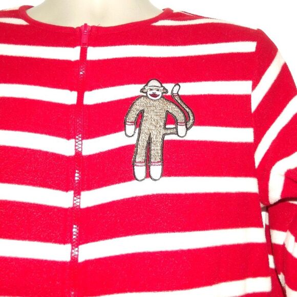 NICK & NORA Sock Monkey Footie Pajamas/Union Suit, M, Red/White, Zips, Pockets - Picture 3 of 12